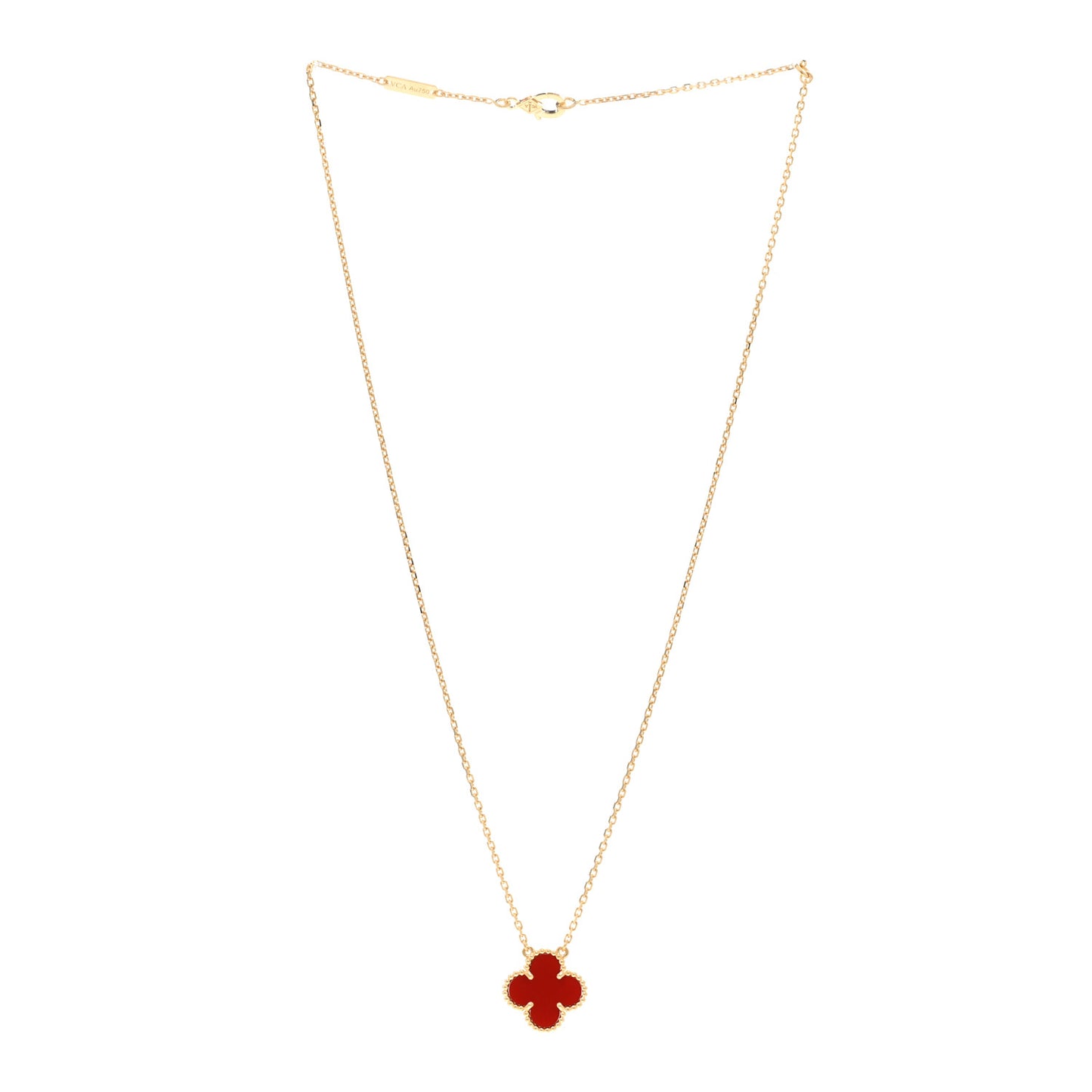 18K Yellow Gold Carnelian Vintage Alhambra Pendant Necklace