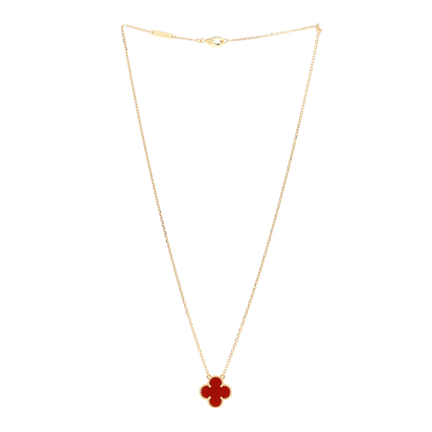 Van Cleef & Arpels 18K Yellow Gold Carnelian Vintage Alhambra Pendant Necklace 3 of 6