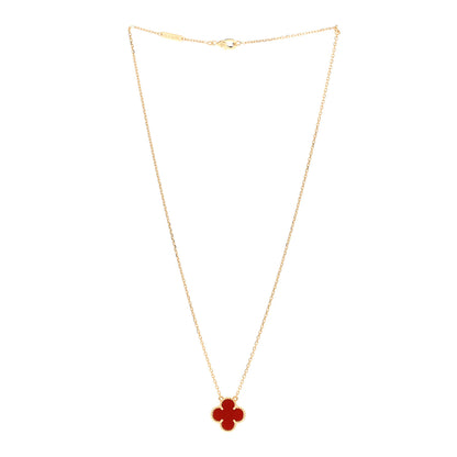 Van Cleef & Arpels 18K Yellow Gold Carnelian Vintage Alhambra Pendant Necklace 3 of 6