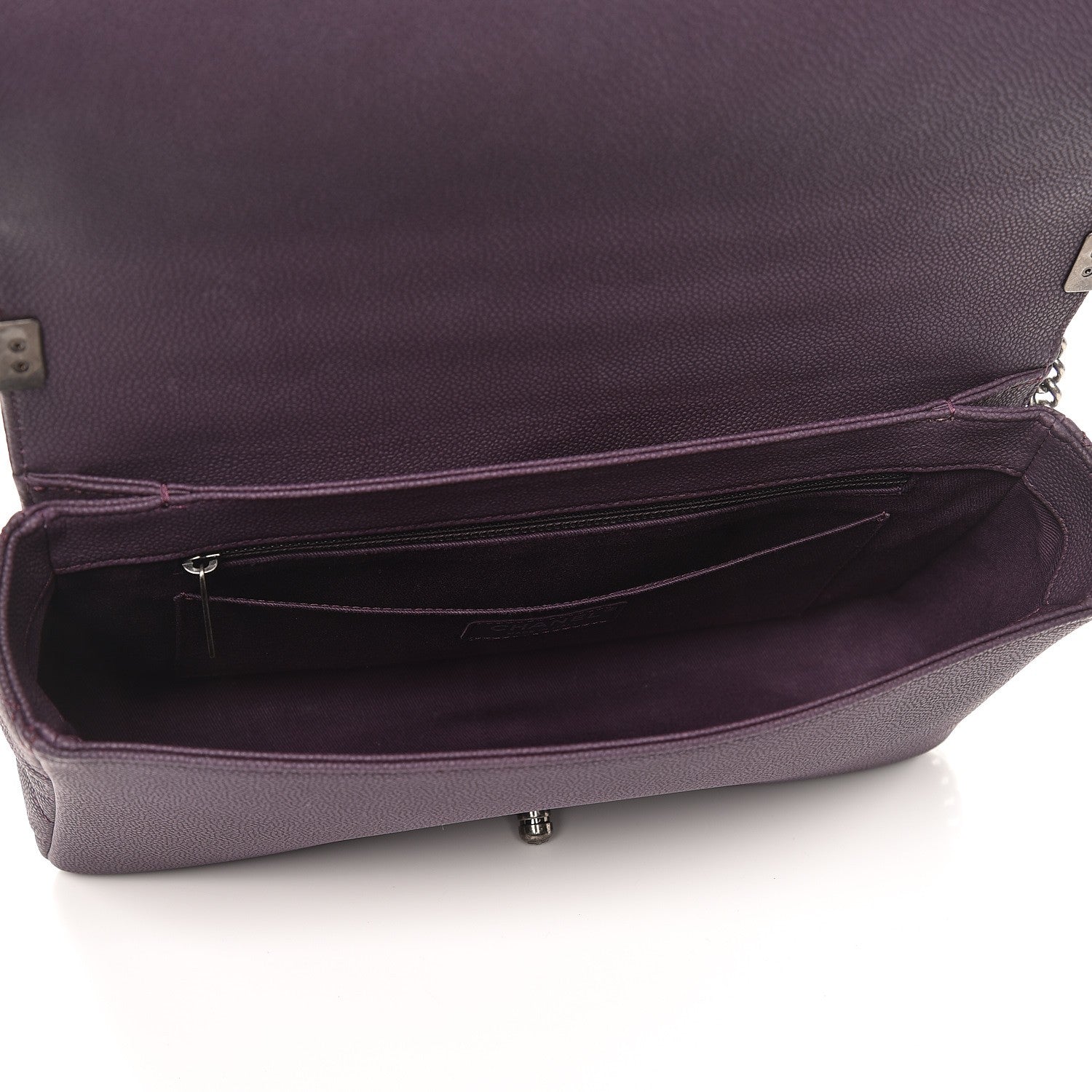Chanel Washed Caviar Quilted Large Turn Around Ligne Flap Dark Purple 6 of 8