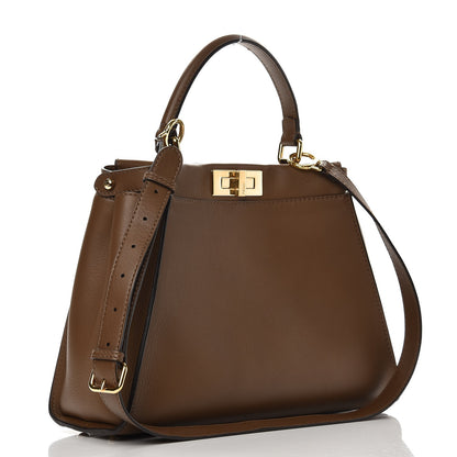 Fendi Vitello Seta Fabric Jacquard Pequin Medium Peekaboo Iconic Satchel Foresta Tobacco 4 of 9