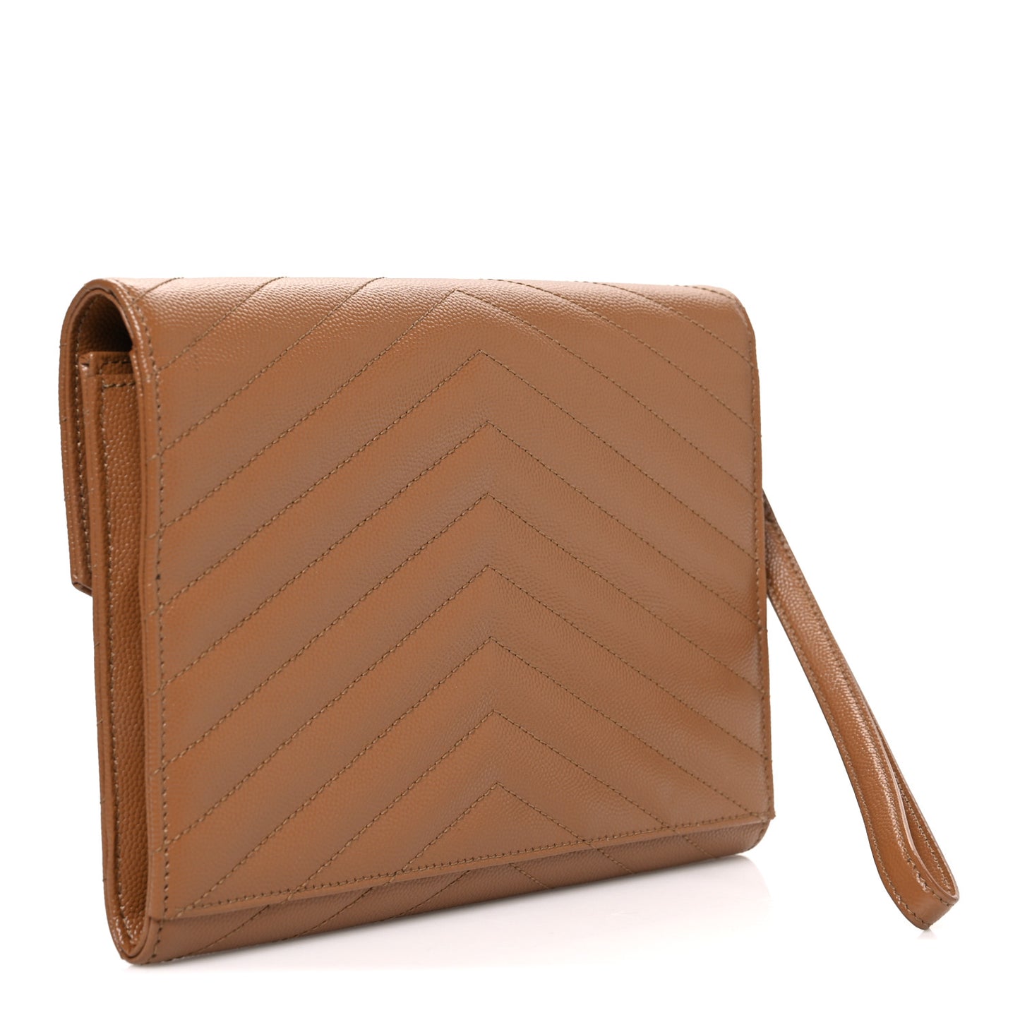 Grain De Poudre Matelasse Chevron Monogram Cassandre Flap Pouch Natural Dark