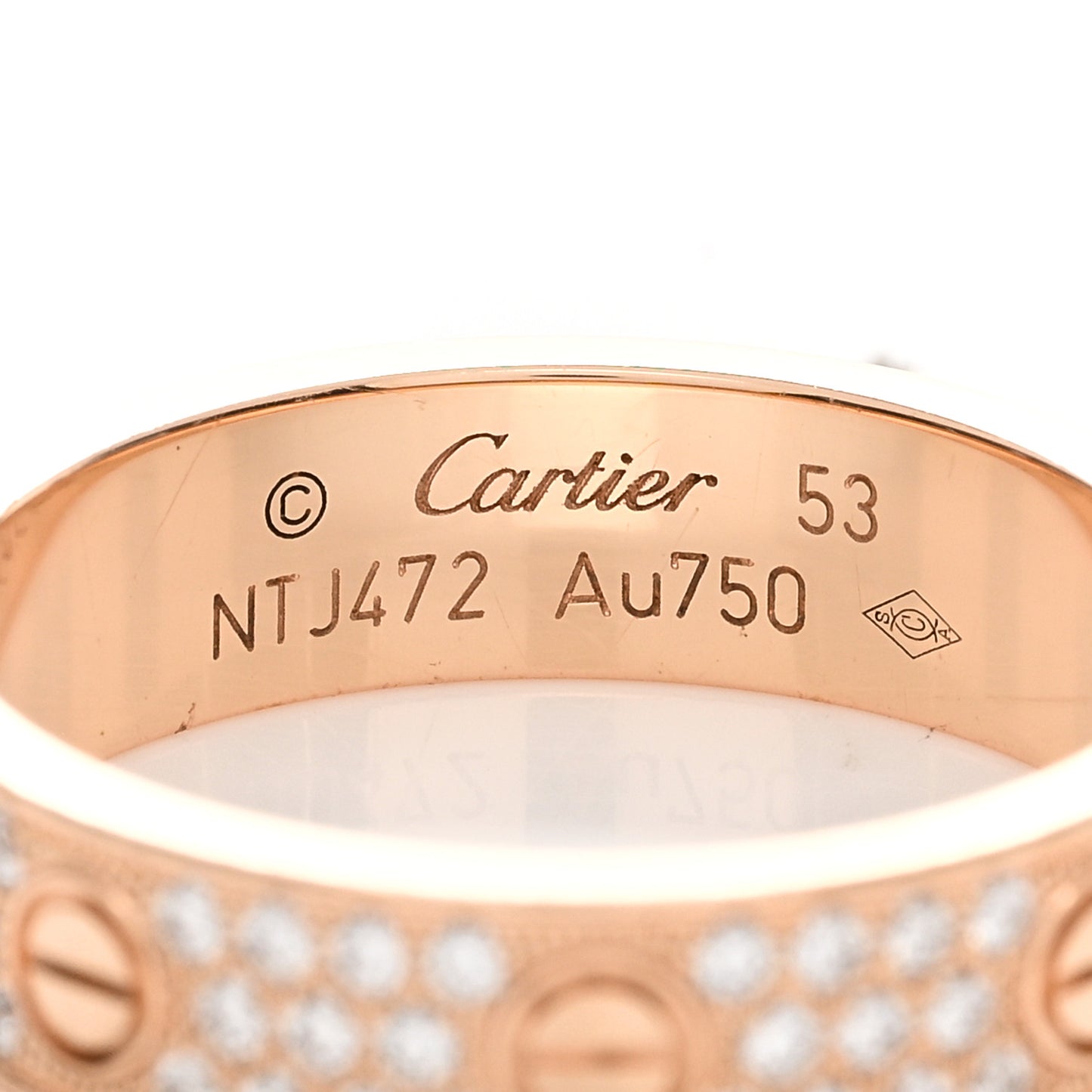 18K Pink Gold Diamond 5mm LOVE Wedding Paved Band Ring 53 6.5