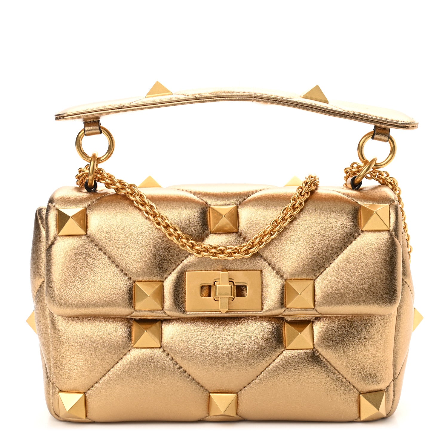 Valentino Garavani Nappa Medium Roman Stud Shoulder Bag Antique Brass 1 of 10
