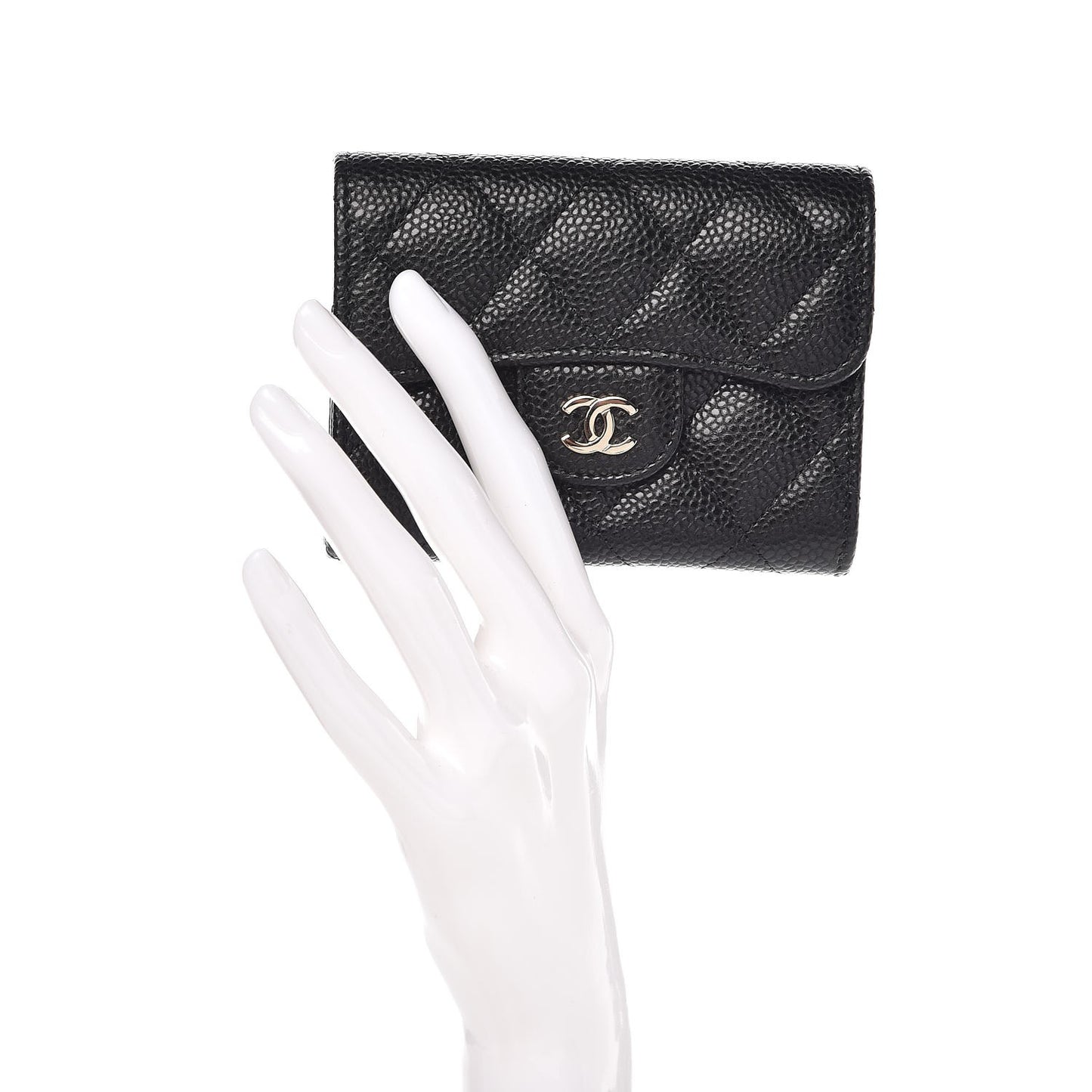 Caviar Quilted Flap Card Holder Wallet Black