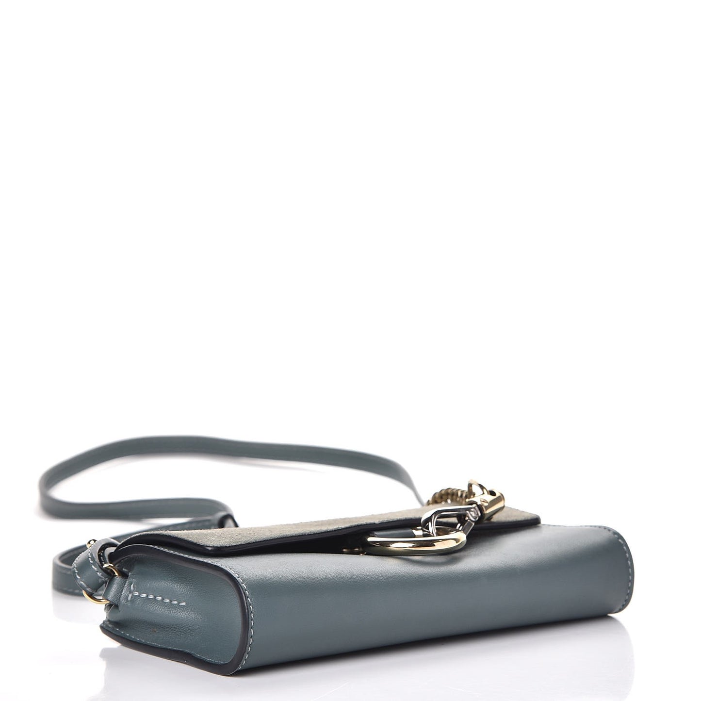 Suede Calfskin Faye Wallet On Strap Cloudy Blue