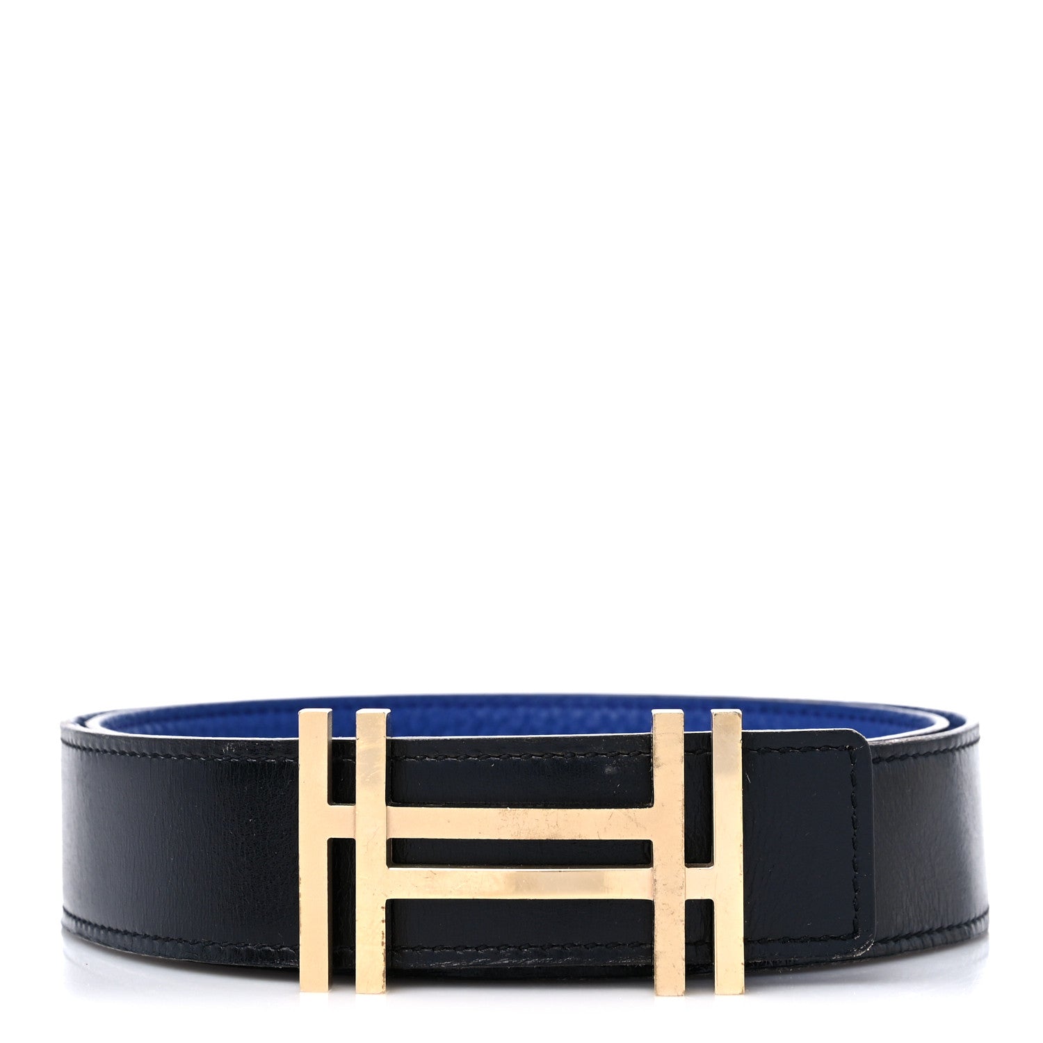 Hermes Box Togo 32mm Au Carre H Belt 80 32 Black Bleu Electrique 1 of 6