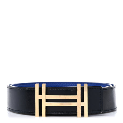Hermes Box Togo 32mm Au Carre H Belt 80 32 Black Bleu Electrique 1 of 6