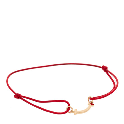 Tiffany 18K Rose Gold Mini T Smile Cord Bracelet Red 1 of 3