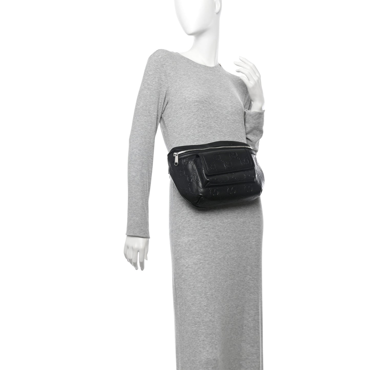 Calfskin GG Tennis Embossed Pocket Belt Bag Black