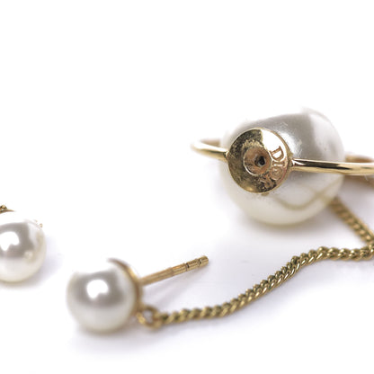 Christian Dior Pearl Tribales Dangle Chain Earrings Gold 2 of 5