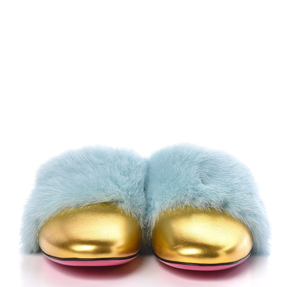 Gucci Mink Nappa Crystal Candy Mules 38.5 Vibrant Turquoise Gold 2 of 9