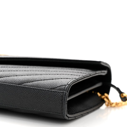 Saint Laurent Grain De Poudre Matelasse Chevron Monogram Chain Wallet Black 12 of 14