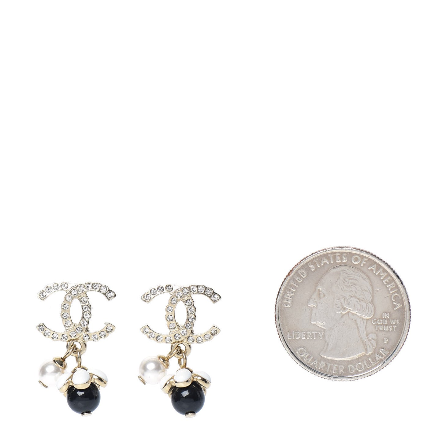 Crystal Bead Pearl CC Drop Earrings Gold White Black
