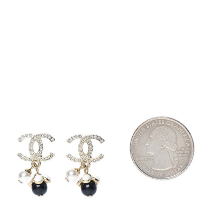 Chanel Crystal Bead Pearl CC Drop Earrings Gold White Black 2 of 5