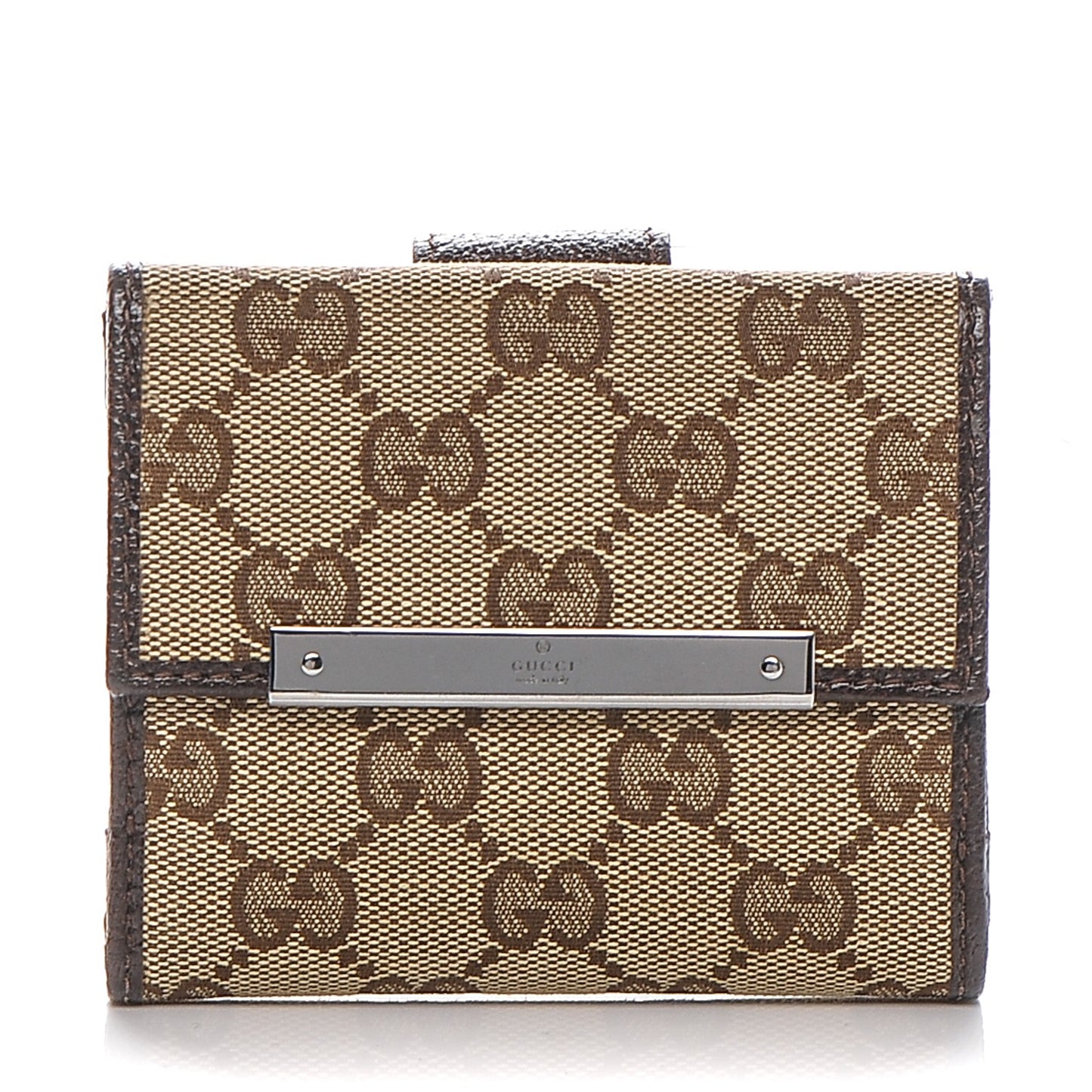 Monogram Textured Calfskin Metal Bar French Flap Wallet Beige Ebony Cocoa