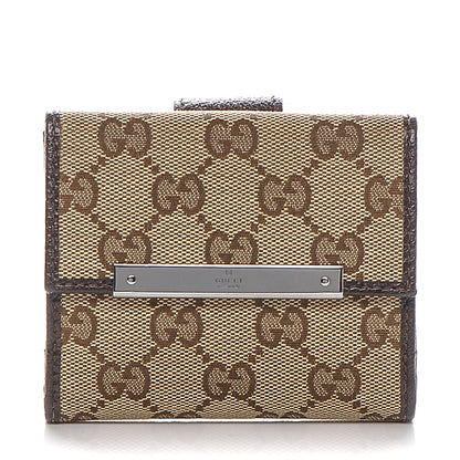 Gucci Monogram Textured Calfskin Metal Bar French Flap Wallet Beige Ebony Cocoa 1 of 7