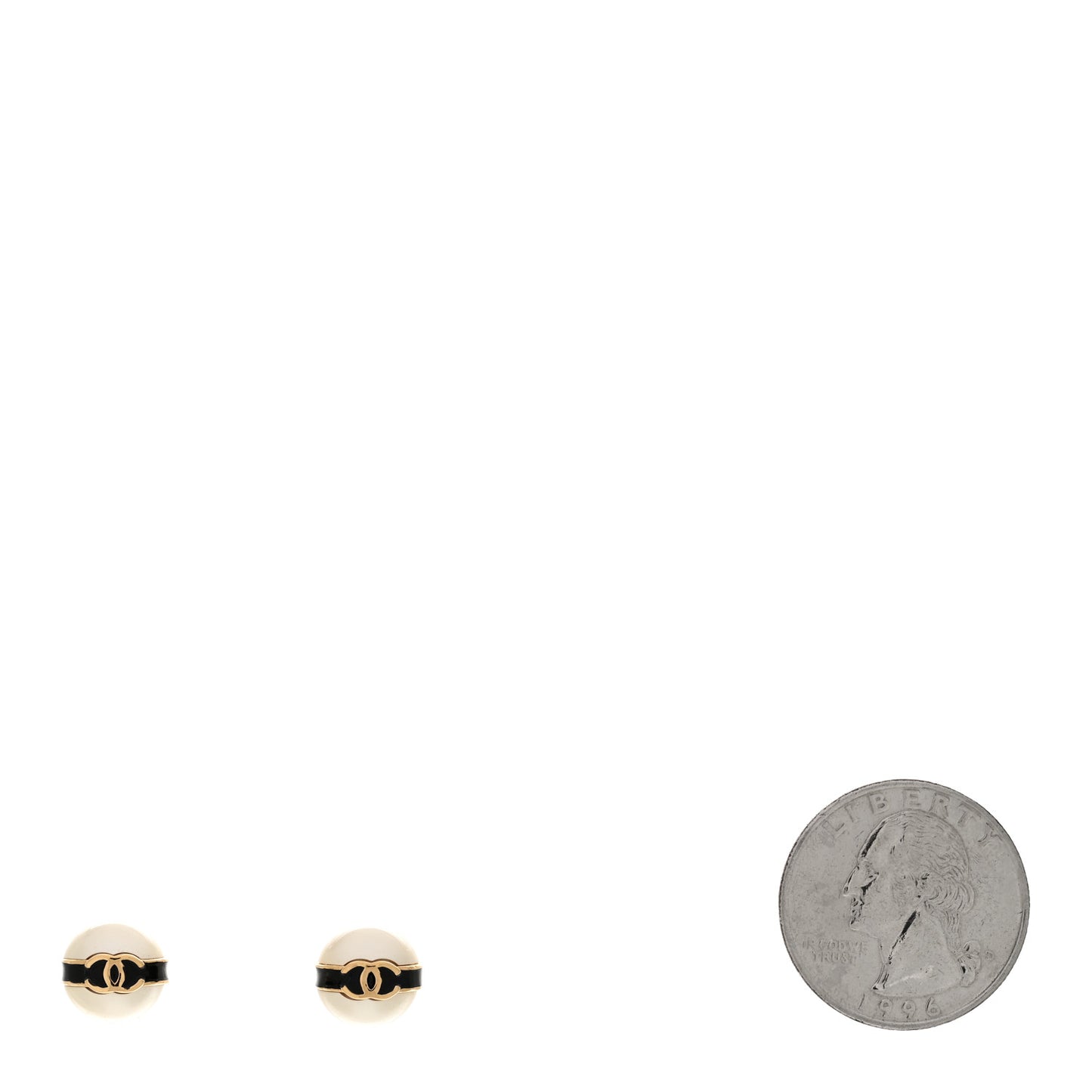 Pearl Metal CC Stud Earrings Gold Black White