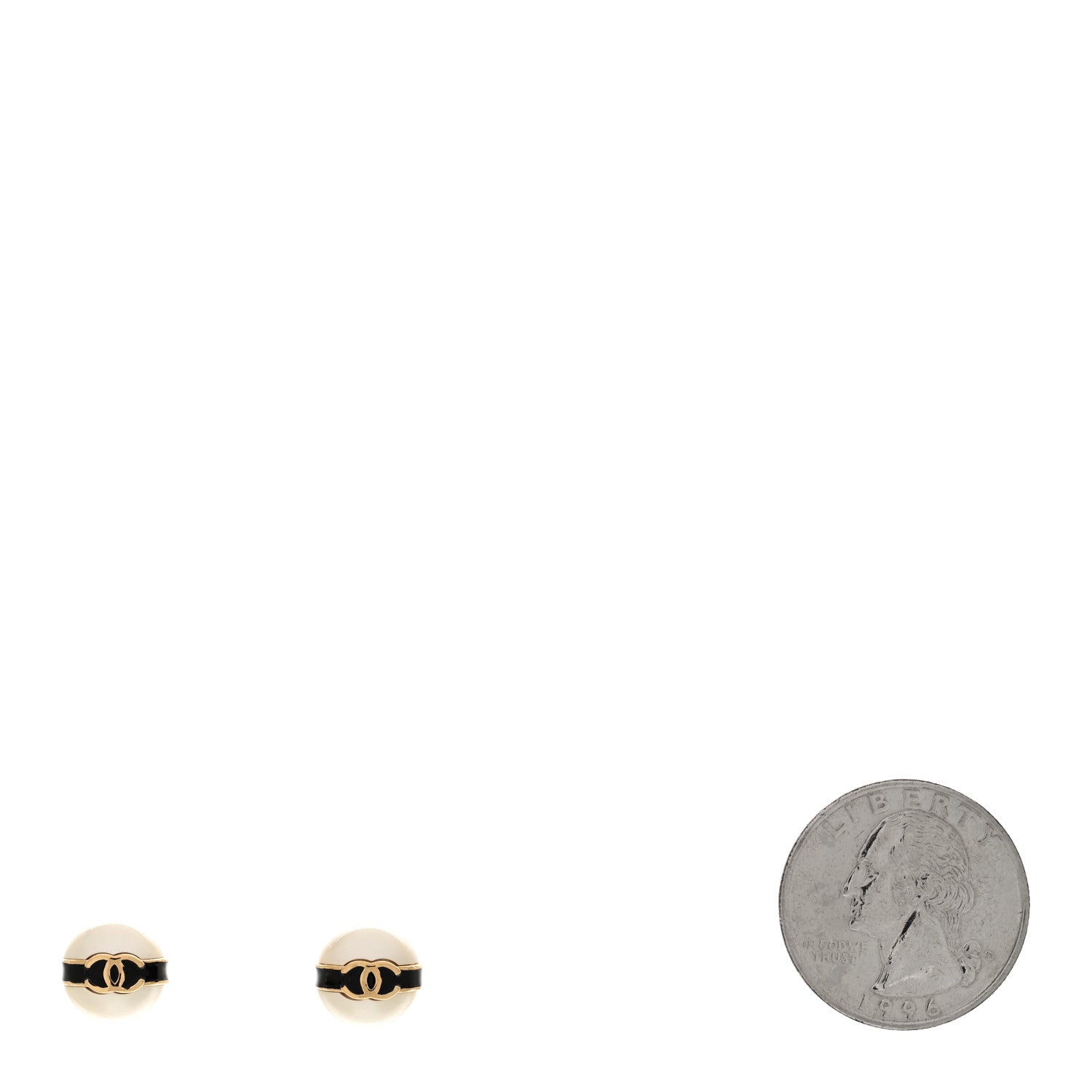 Chanel Pearl Metal CC Stud Earrings Gold Black White 2 of 5