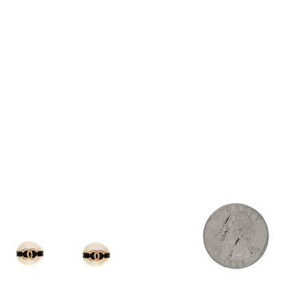 Chanel Pearl Metal CC Stud Earrings Gold Black White 2 of 5