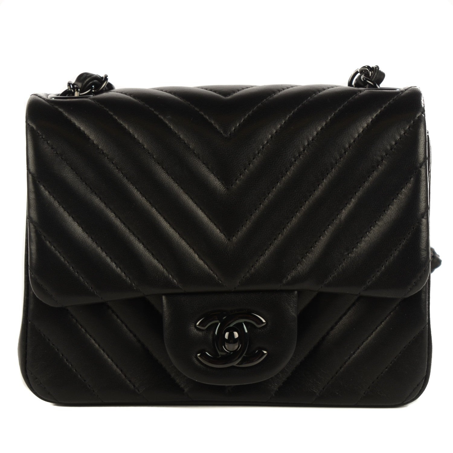 Chanel Lambskin Chevron Quilted Mini Square Flap So Black 1 of 9