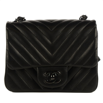 Chanel Lambskin Chevron Quilted Mini Square Flap So Black 1 of 9