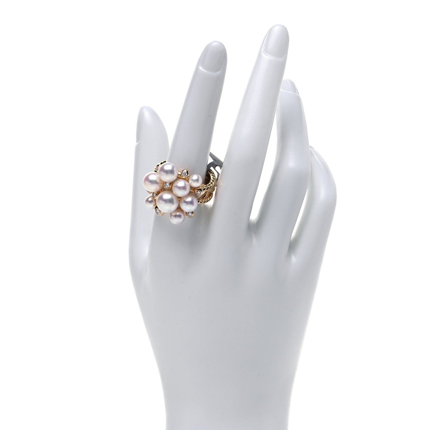 18K Yellow Gold Diamond Pearl Cluster Cable Ring 60 9