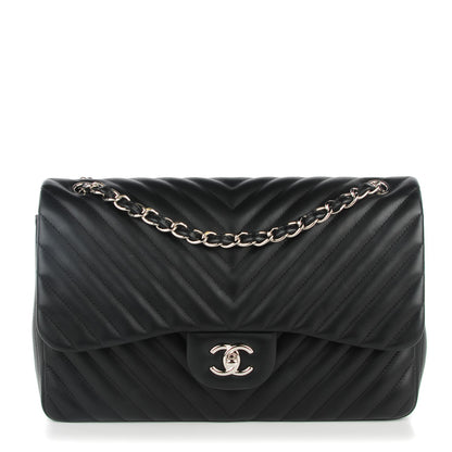 Chanel Lambskin Chevron Quilted Jumbo Double Flap Black 1 of 9