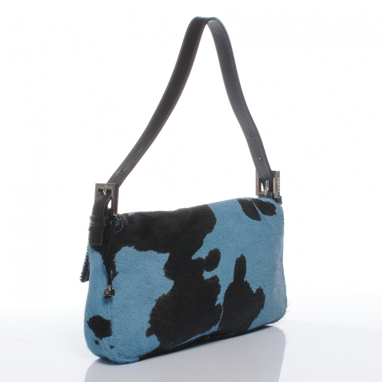 Pony Hair Cow Print Baguette Blue Black