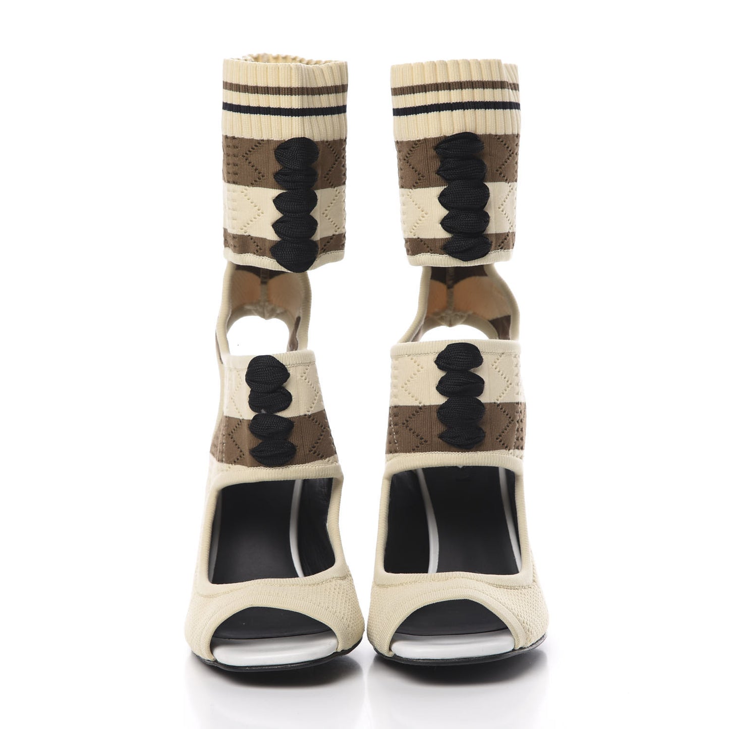 Stretch Fabric Stripe Cut Out Openwork Rockoko 105mm Sock Boots 36.5 Natural Brown
