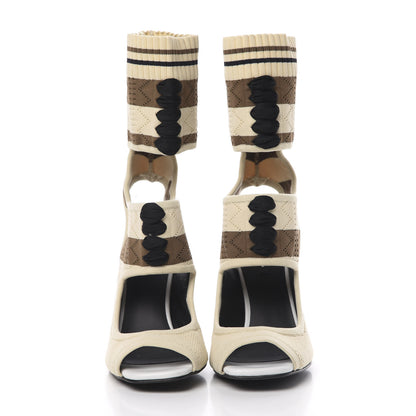 Fendi Stretch Fabric Stripe Cut Out Openwork Rockoko 105mm Sock Boots 36.5 Natural Brown 2 of 8
