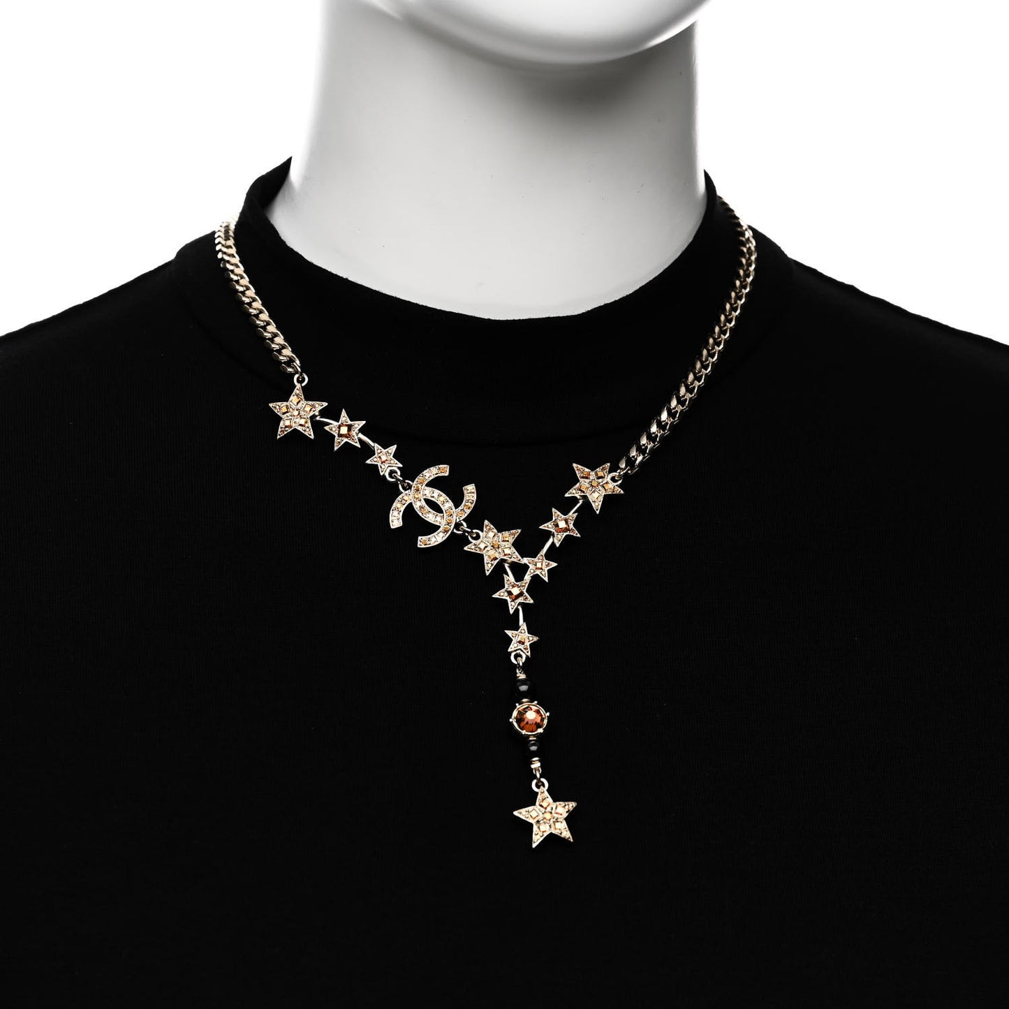 Crystal Pearl CC Star Necklace Gold Orange