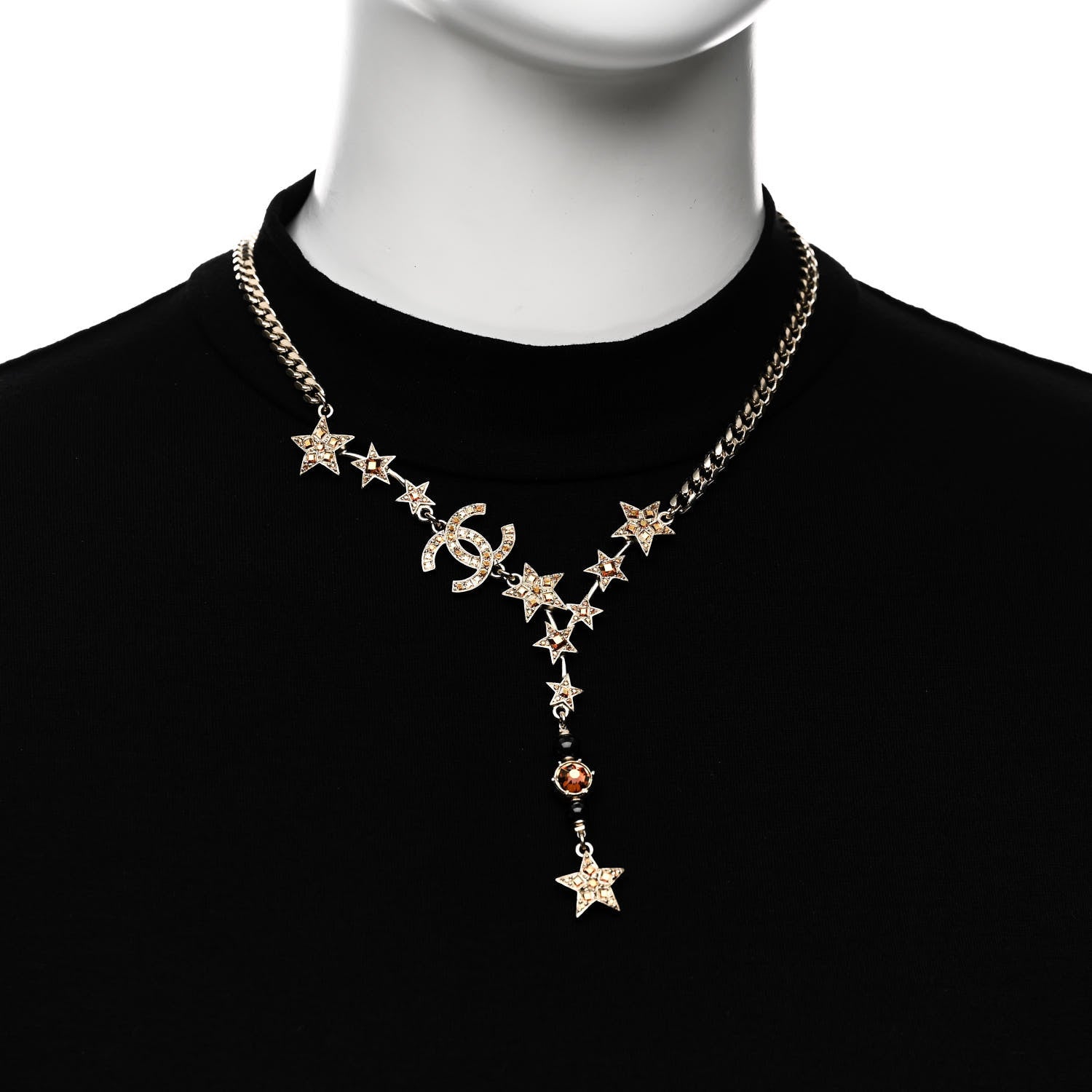 Chanel Crystal Pearl CC Star Necklace Gold Orange 2 of 6