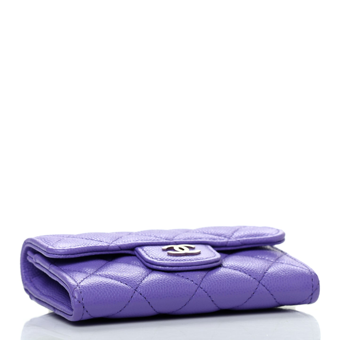 Caviar Quilted Flap Card Holder Wallet Purple