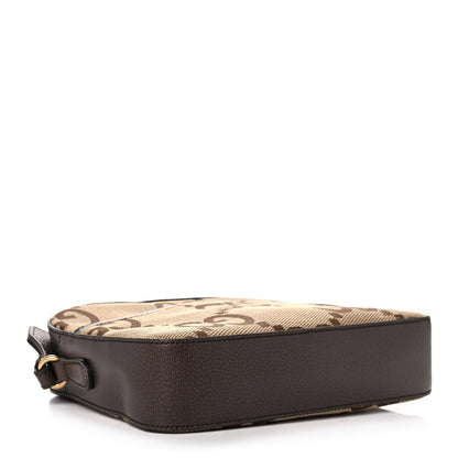Gucci Monogram Jumbo GG Textured Dollar Calfskin Web Messenger Shoulder Bag Camel Ebony New Acero 4 of 11