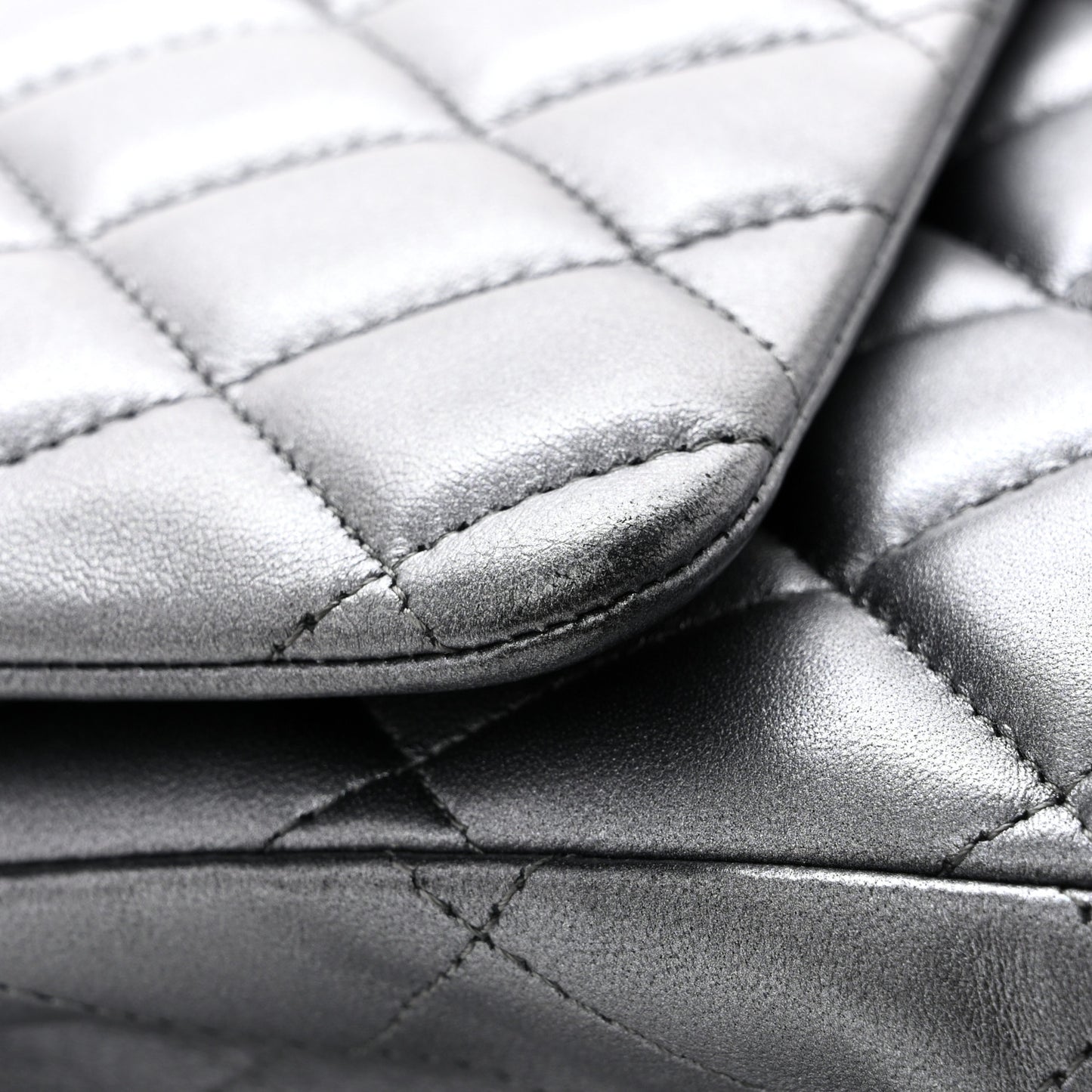Metallic Lambskin Quilted Maxi Double Flap Pewter