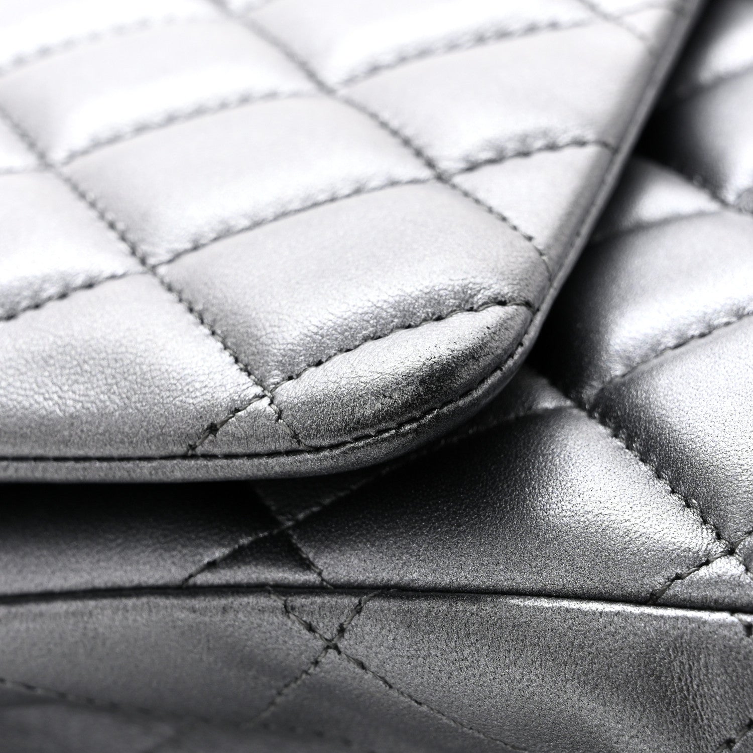 Chanel Metallic Lambskin Quilted Maxi Double Flap Pewter 13 of 15