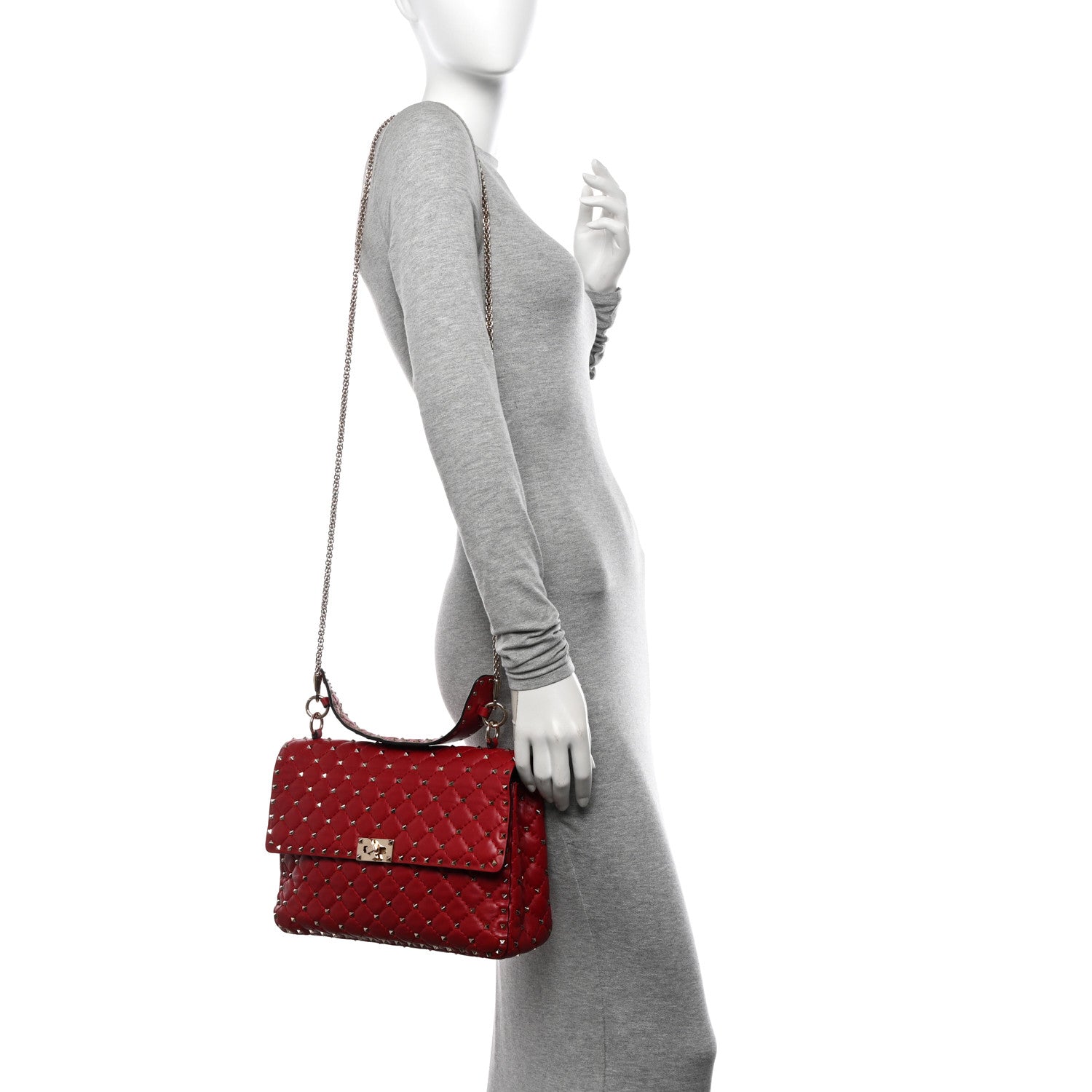 Valentino Garavani Nappa Large Rockstud Spike Shoulder Bag Rubino 2 of 12