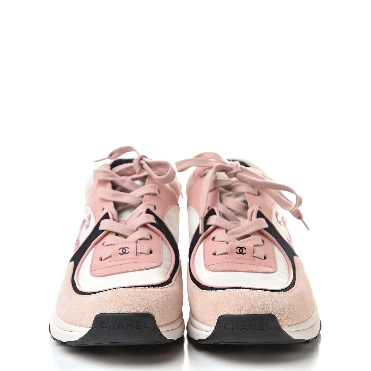 Nylon Lambskin Suede Calfskin CC Sneakers 39 Pink