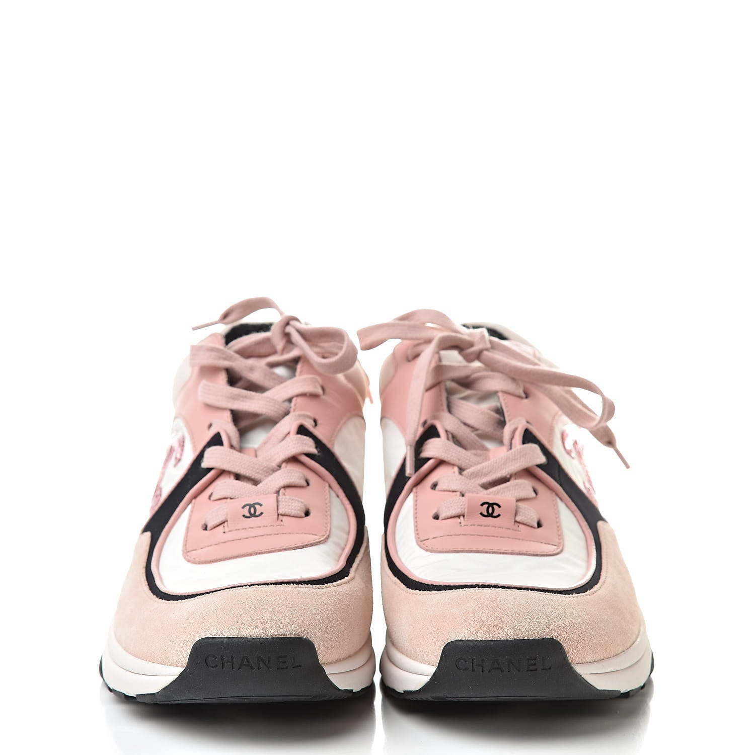 Chanel Nylon Lambskin Suede Calfskin CC Sneakers 39 Pink 2 of 8