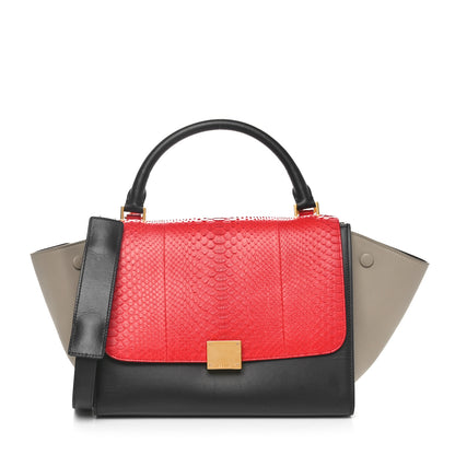 Celine Snakeskin Calfskin Medium Trapeze Red Black 1 of 10