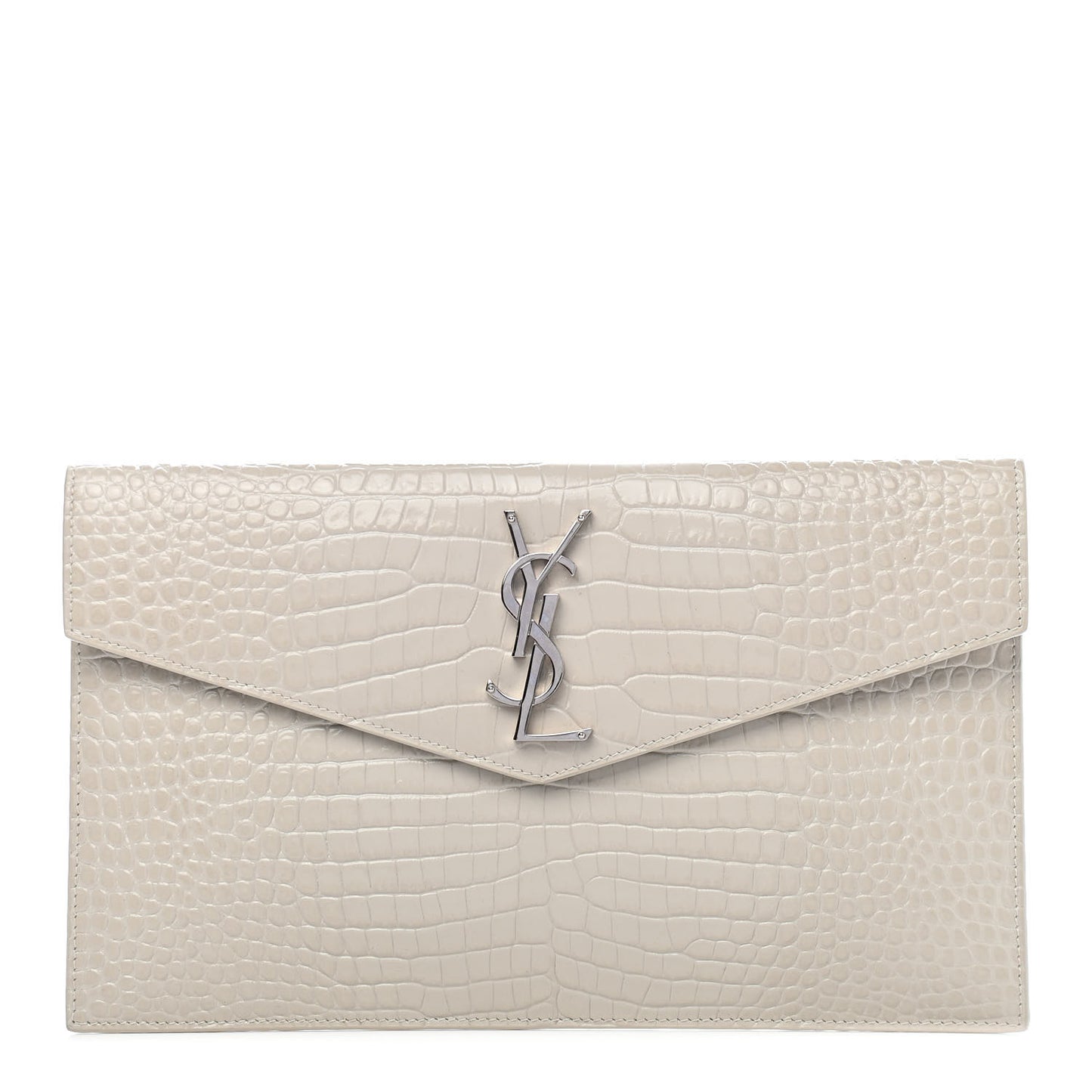 Calfskin Crocodile Embossed Uptown Monogram Pouch Crema Soft