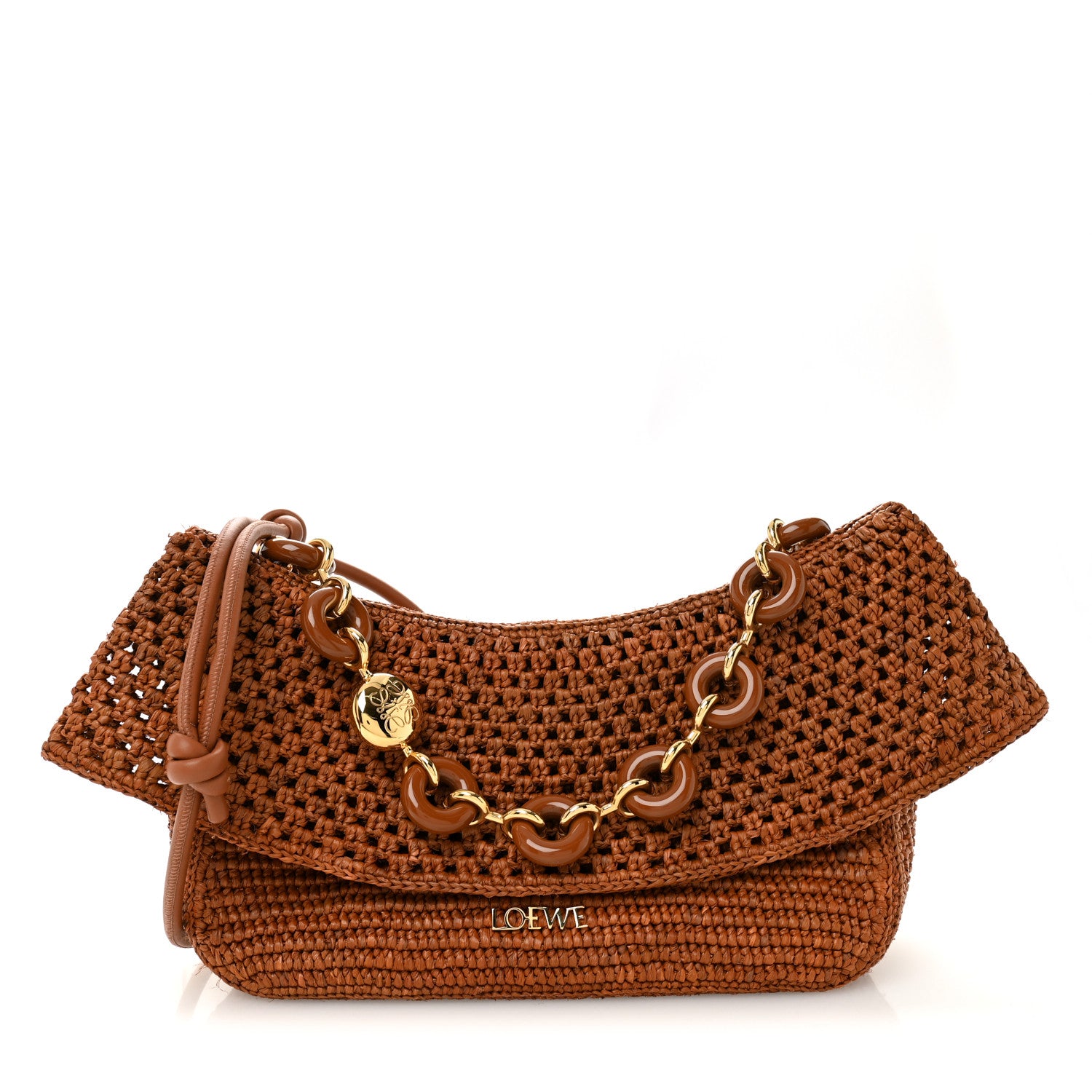 Loewe Raffia Donut Chain Medium Ola Shoulder Bag Honey 1865046