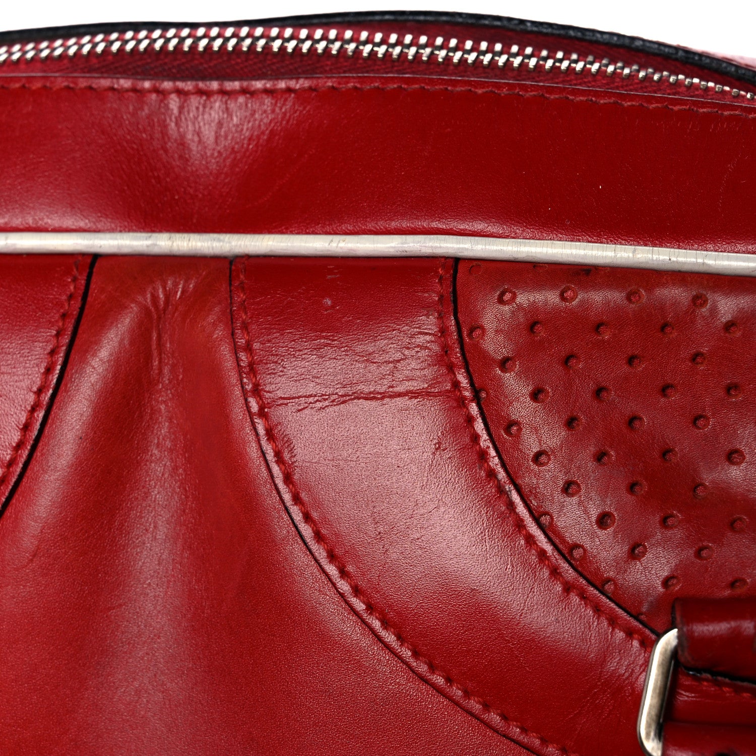 Prada Vitello Drive Perforated Bowling Bag Fuoco 32 of 34