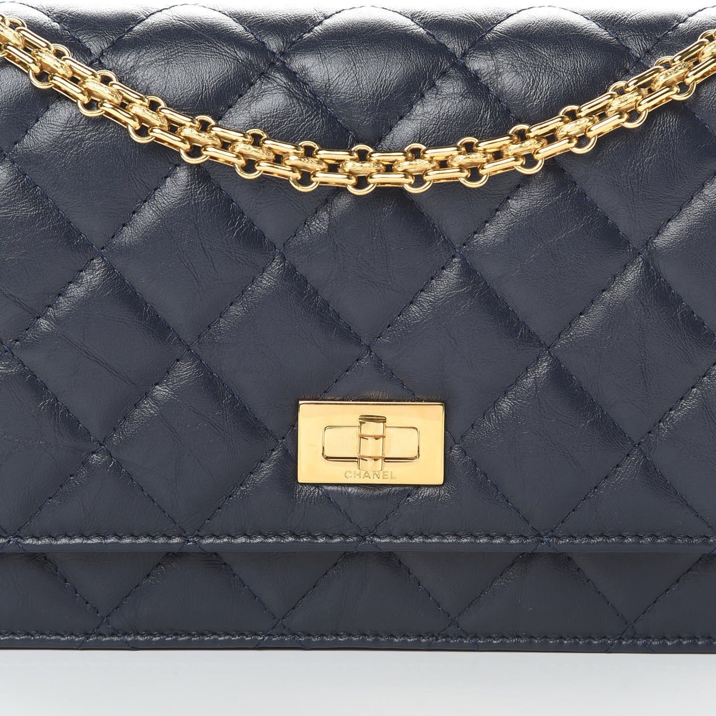 Aged Calfskin Quilted Reissue Wallet On Chain WOC Navy Blue