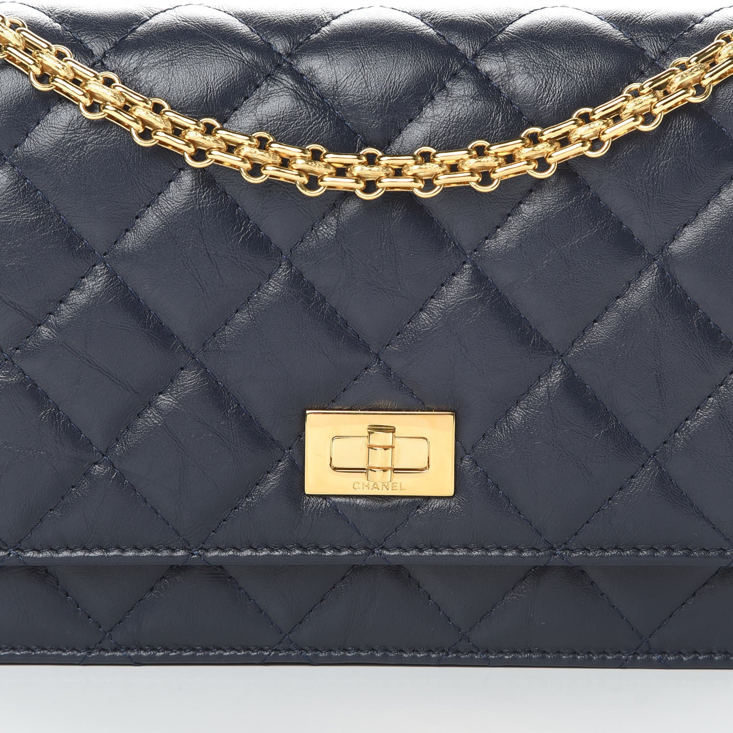 Chanel Aged Calfskin Quilted Reissue Wallet On Chain WOC Navy Blue 9 of 14