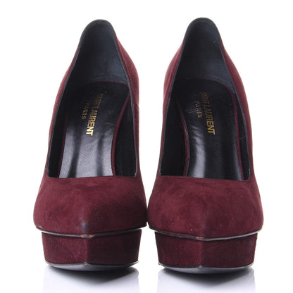 Saint Laurent Suede Janis 105 Platform Pumps 38.5 Burgundy 3 of 11