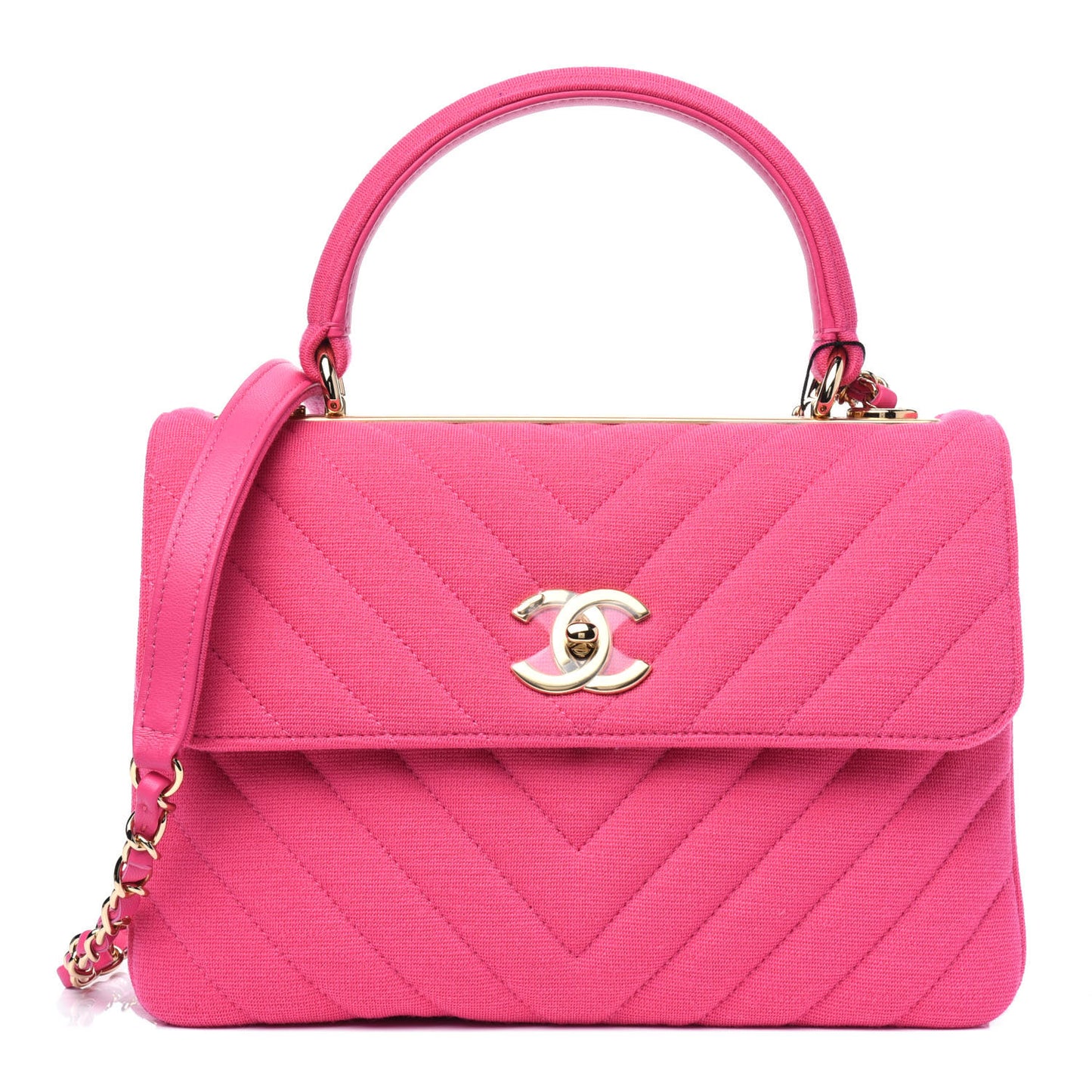 Jersey Chevron Quilted Small Trendy CC Dual Handle Flap Bag Pink