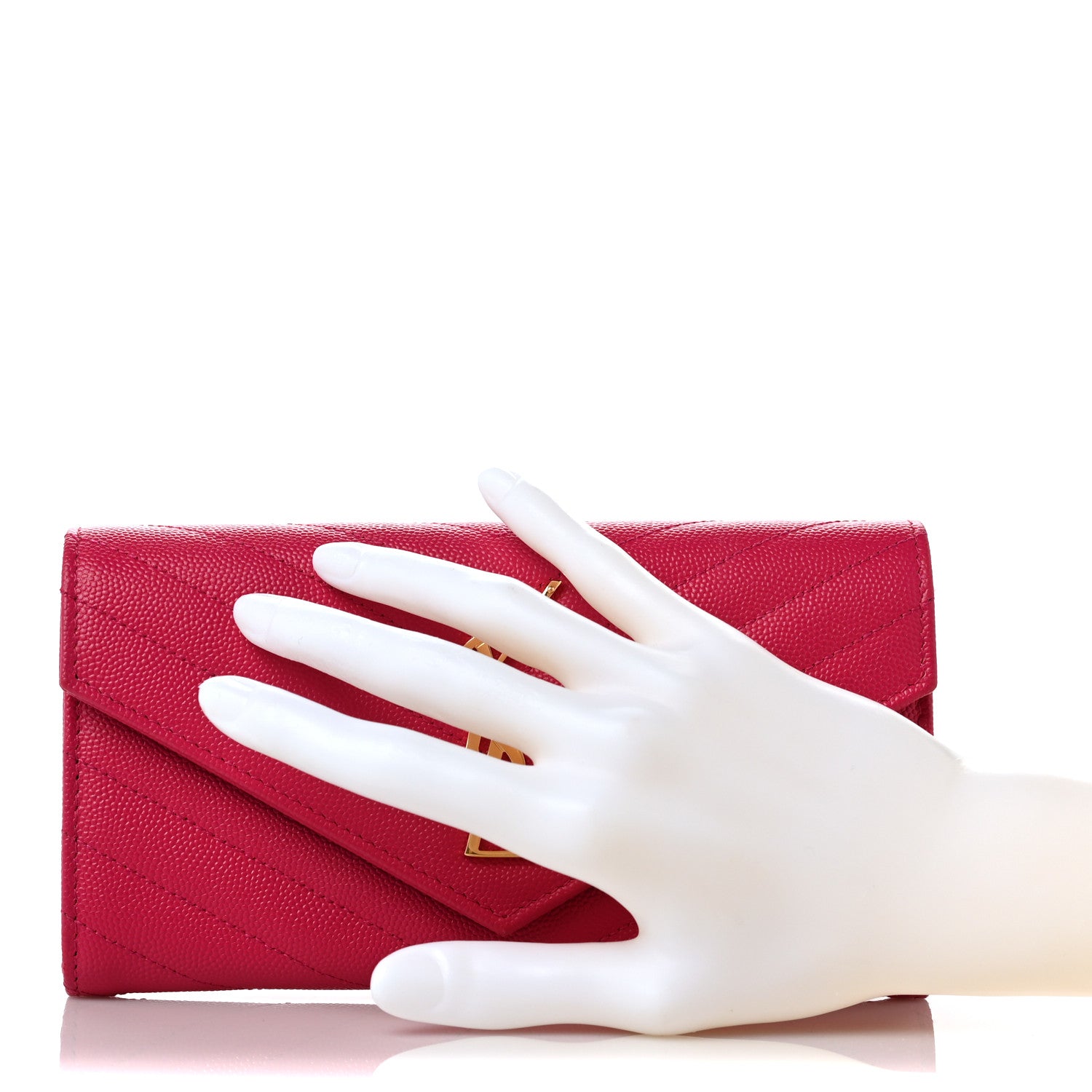 Saint Laurent Grain De Poudre Matelasse Chevron Monogram Flap Wallet Fuxia 2 of 8