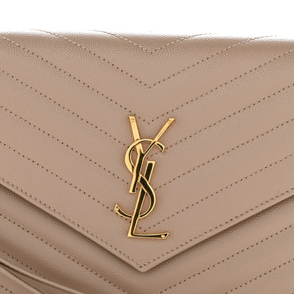 Saint Laurent Grain De Poudre Matelasse Chevron Monogram Envelope Clutch Dark Beige 11 of 12
